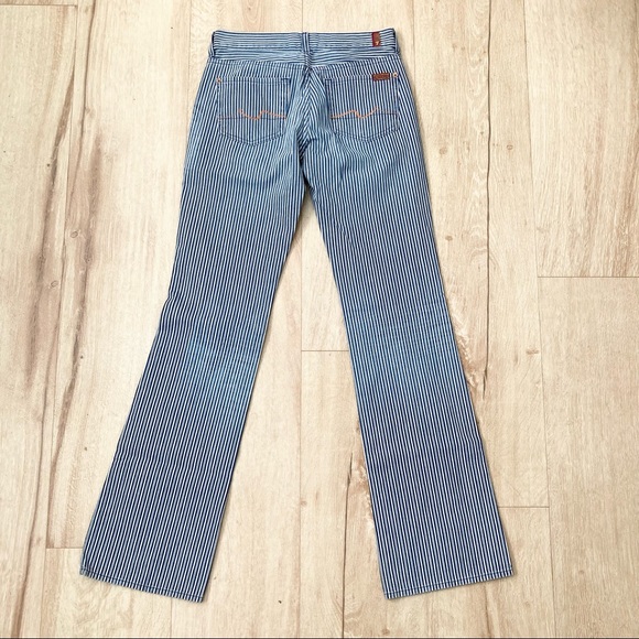 7 For All Mankind Blue Striped Vintage Railroad Bootcut Jeans - Picture 5 of 9